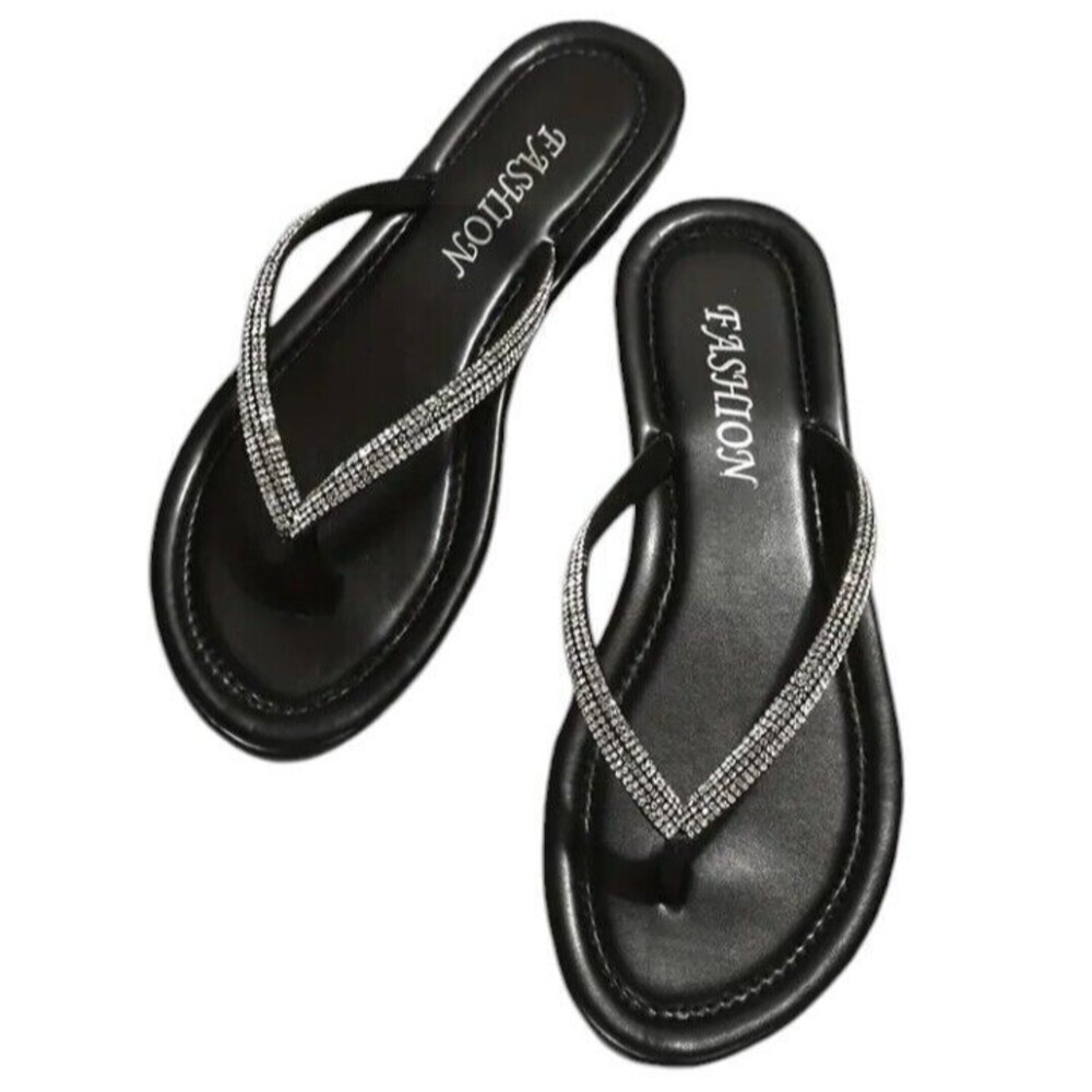 Women's (Bling!)-(Rhinestone)-(Flip Flops)-(Silver/Black)-(Size 8)-(New)-$25.00 - Picture 3 of 6